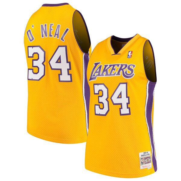 Maillot Los Angeles Lakers Homme Shaquille O'Neal 34 1999-2000 Classics Swingman Jaune